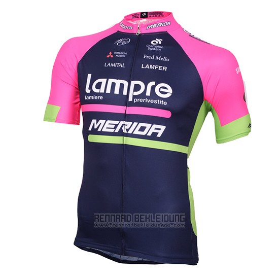 2016 Fahrradbekleidung Lampre Blau und Rosa Trikot Kurzarm und Tragerhose - zum Schließen ins Bild klicken